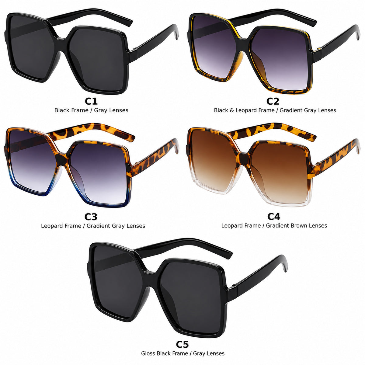 Oversized Square Fashion Sunglasses UV400 Women Designer Shades