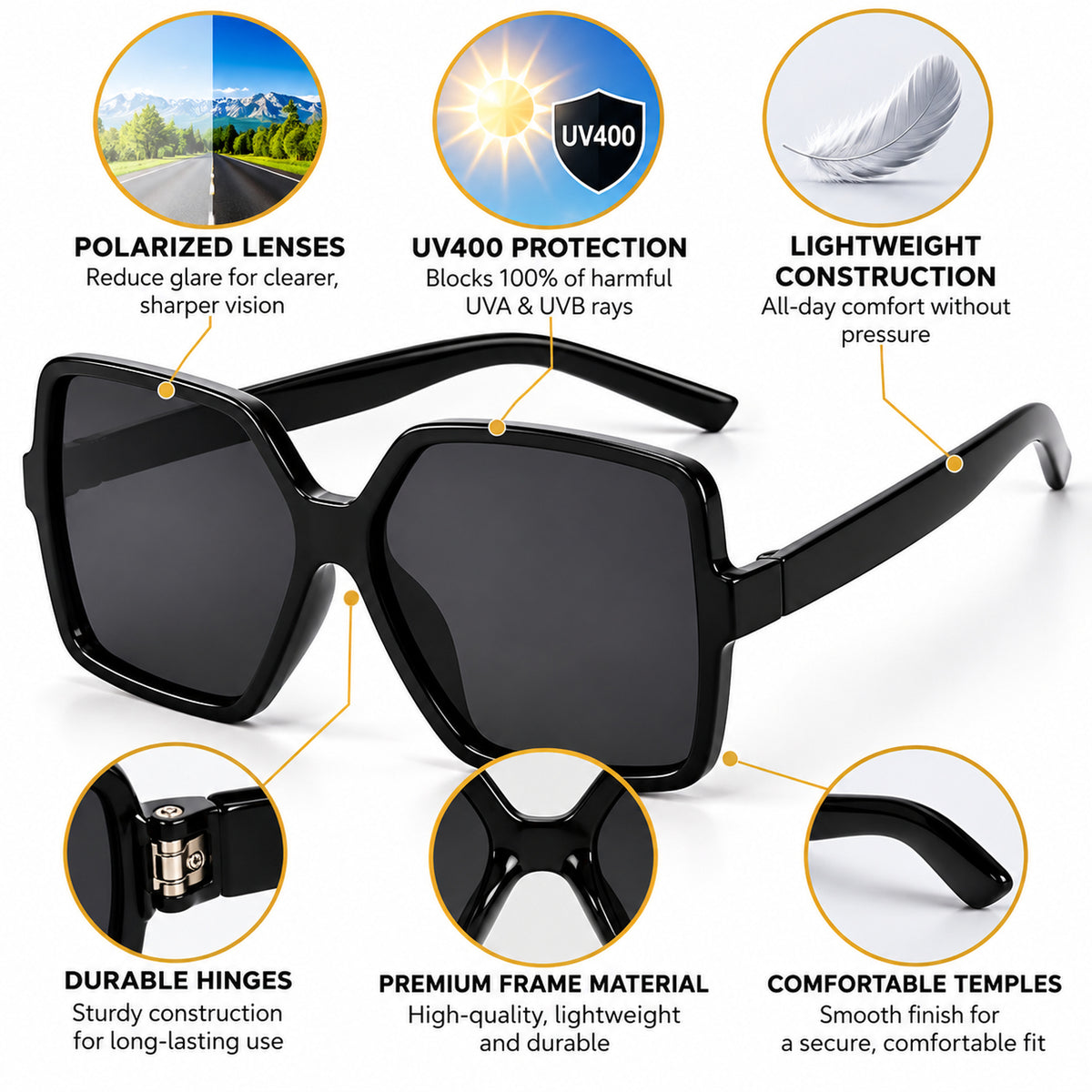 Oversized Square Fashion Sunglasses UV400 Women Designer Shades