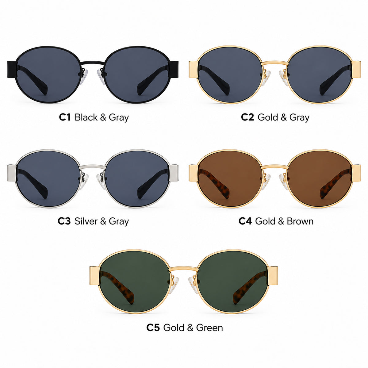 Sunglasses Polarized Oval Unisex Metal Frame UV400 Retro Style