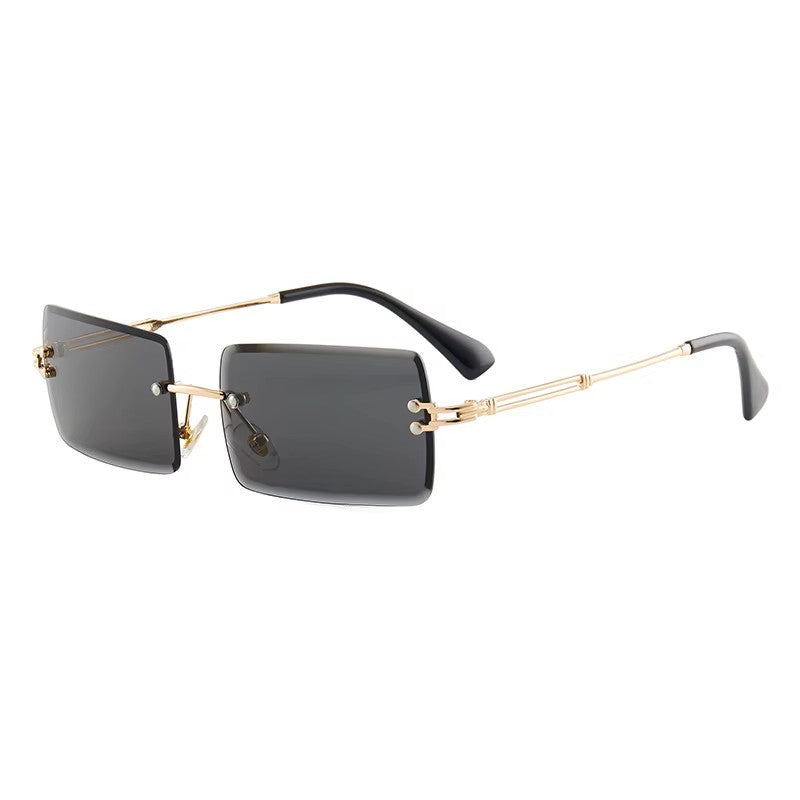 Loft Metal Rimless Rectangle Sunglasses in Gold & Black