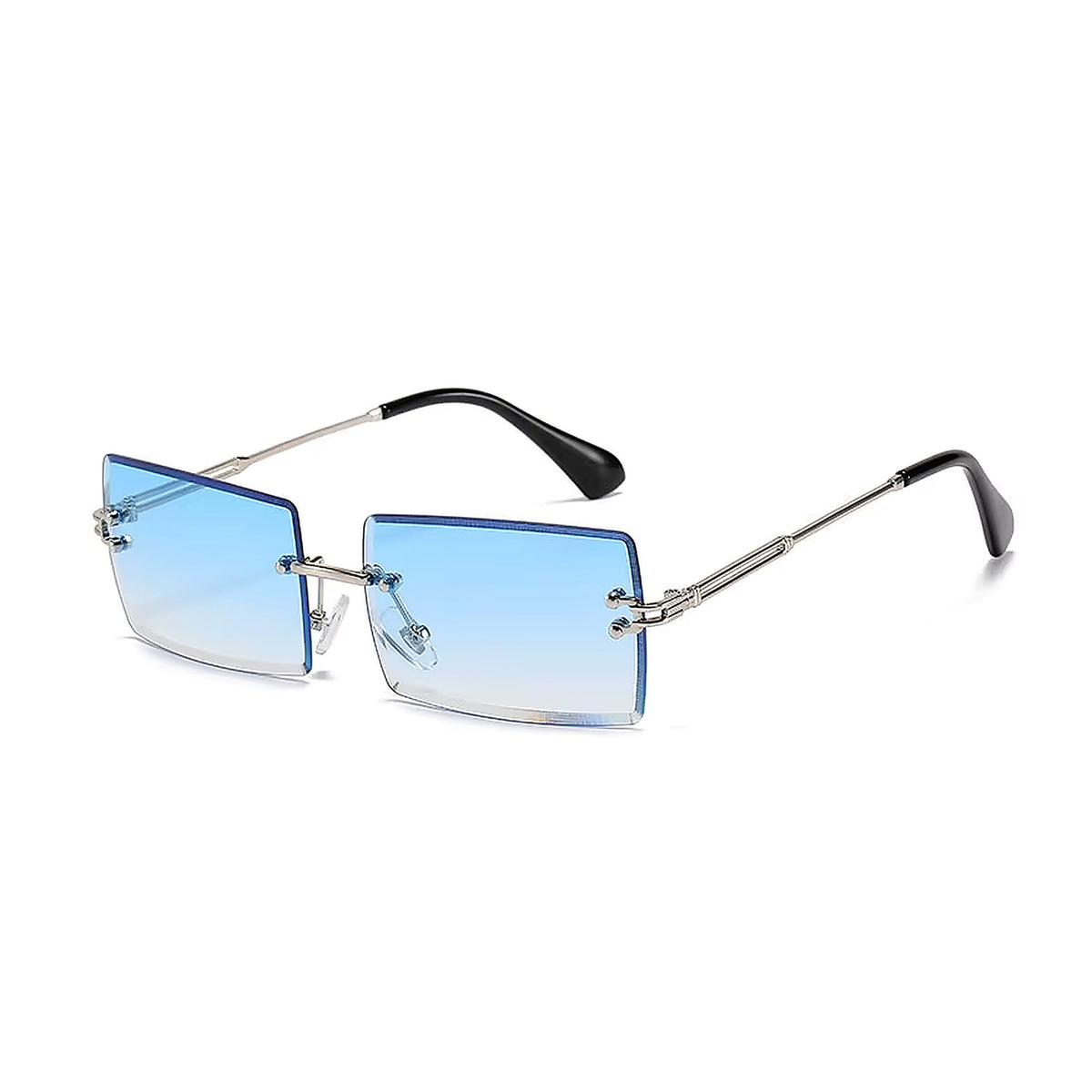 Loft Metal Rimless Rectangle Sunglasses in Silver & Blue