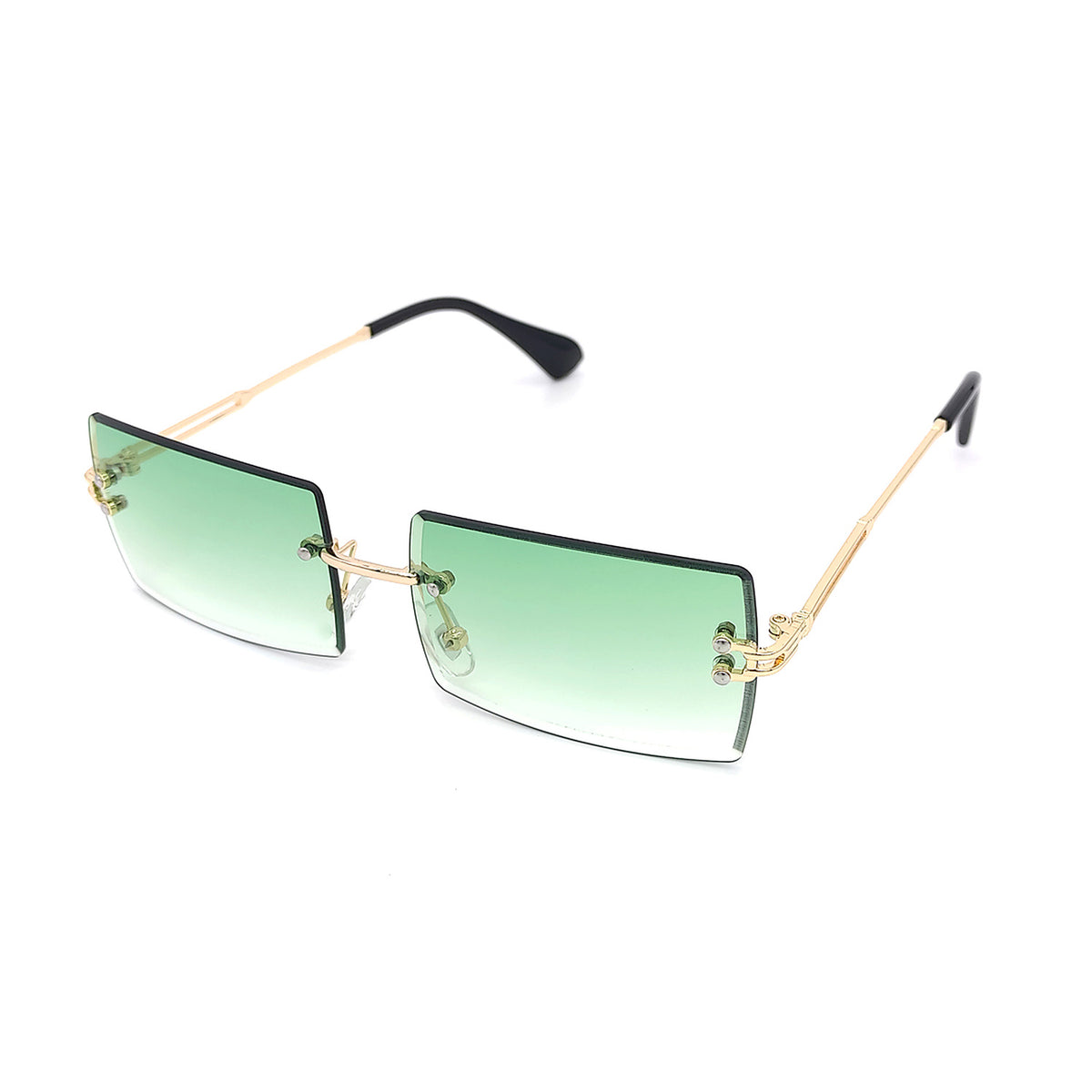 Loft Metal Rimless Rectangle Sunglasses in Gold & Green
