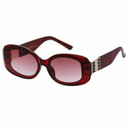 Gilded Rhinestone Oval Sunglasses in Red & Reddish