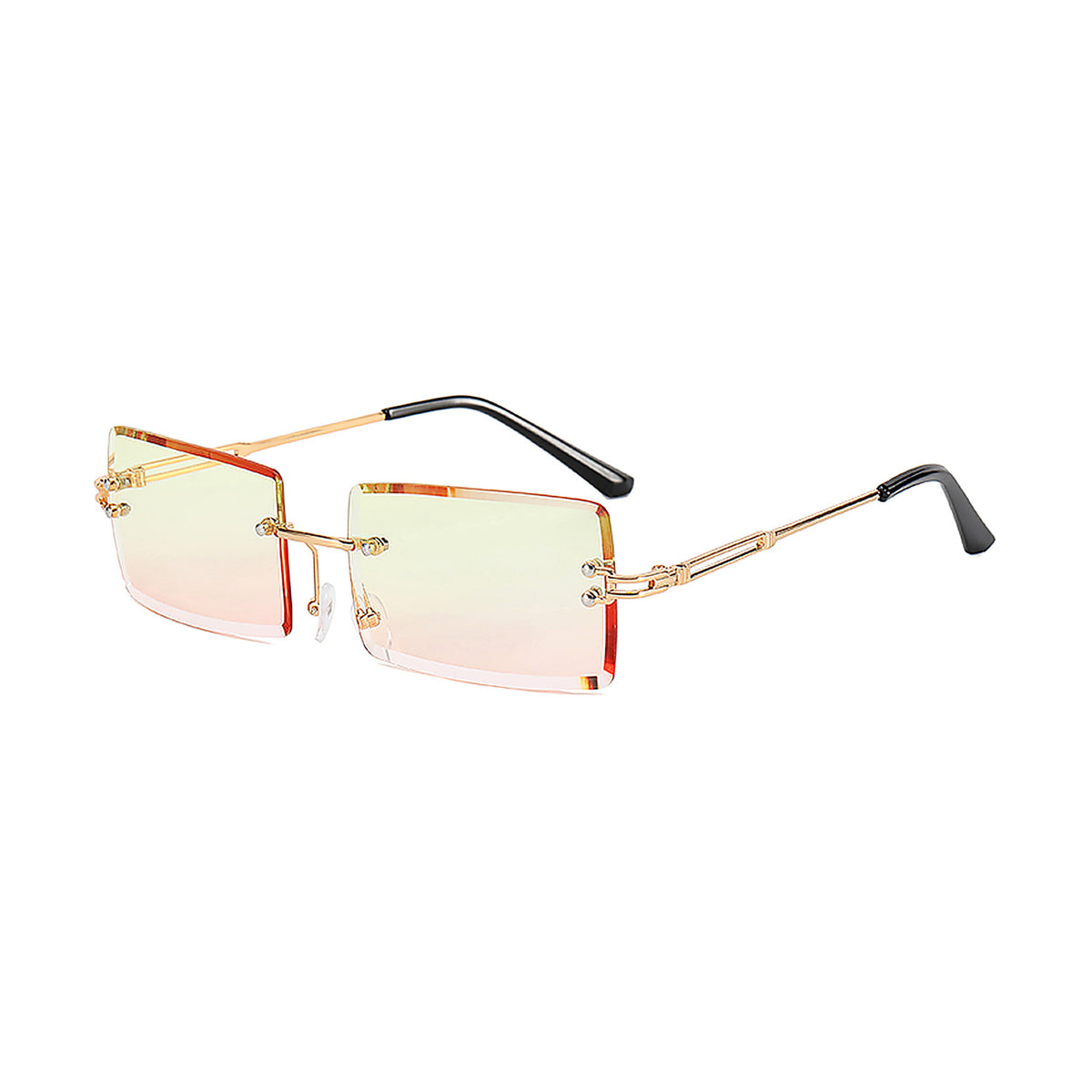 Loft Metal Rimless Rectangle Sunglasses in Gold & Yellow-Pink